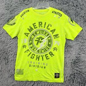 American Fighter Tshirt Mens Medium Graphic Crew Neck Yellow Short Sleeve Buckle